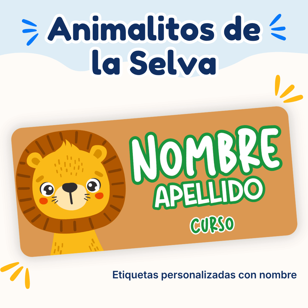 Animalitos de la Selva – Etiquetas Personalizadas con Nombre
