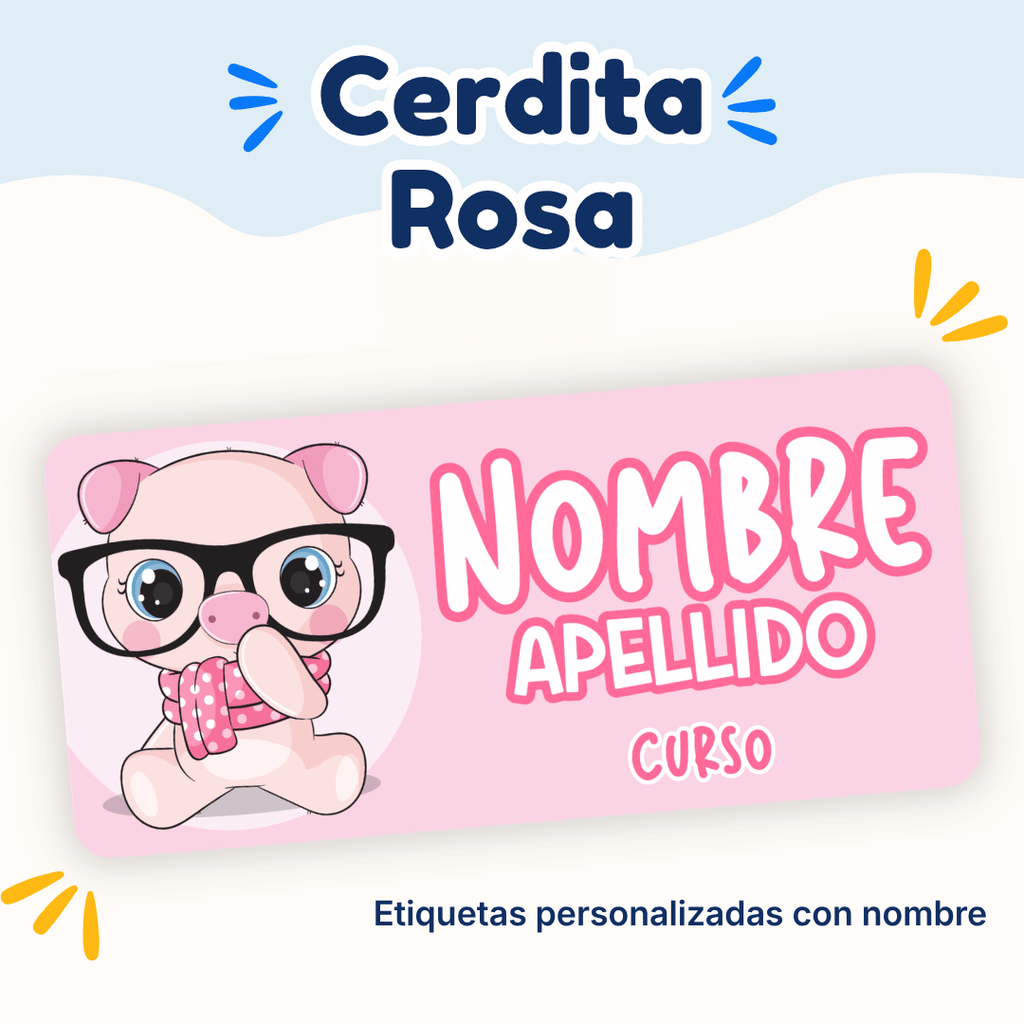 Cerdita Rosa – Etiquetas Personalizadas con Nombre