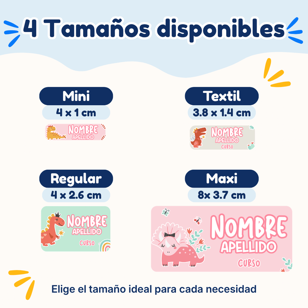 Dino Rosa – Etiquetas Personalizadas con Nombre