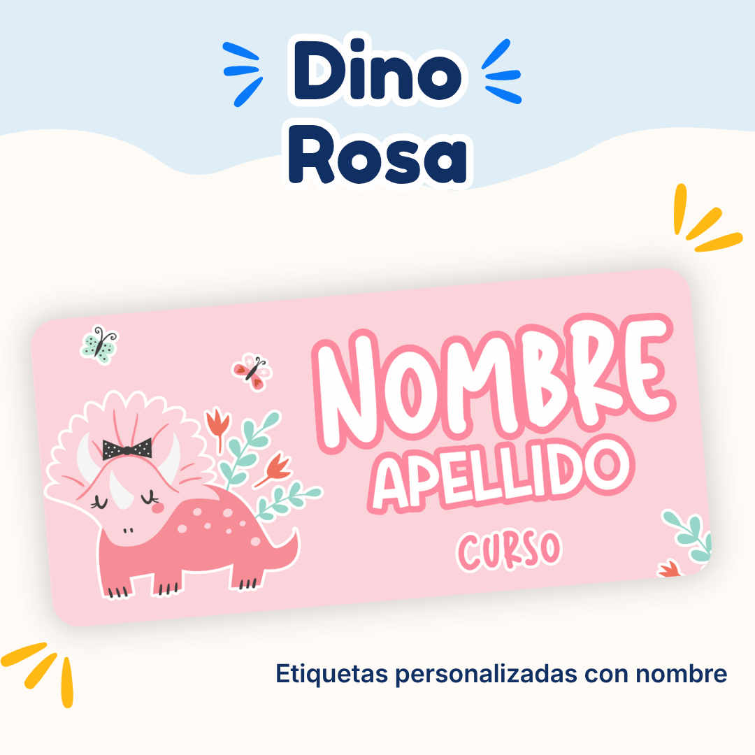 Dino Rosa – Etiquetas Personalizadas con Nombre