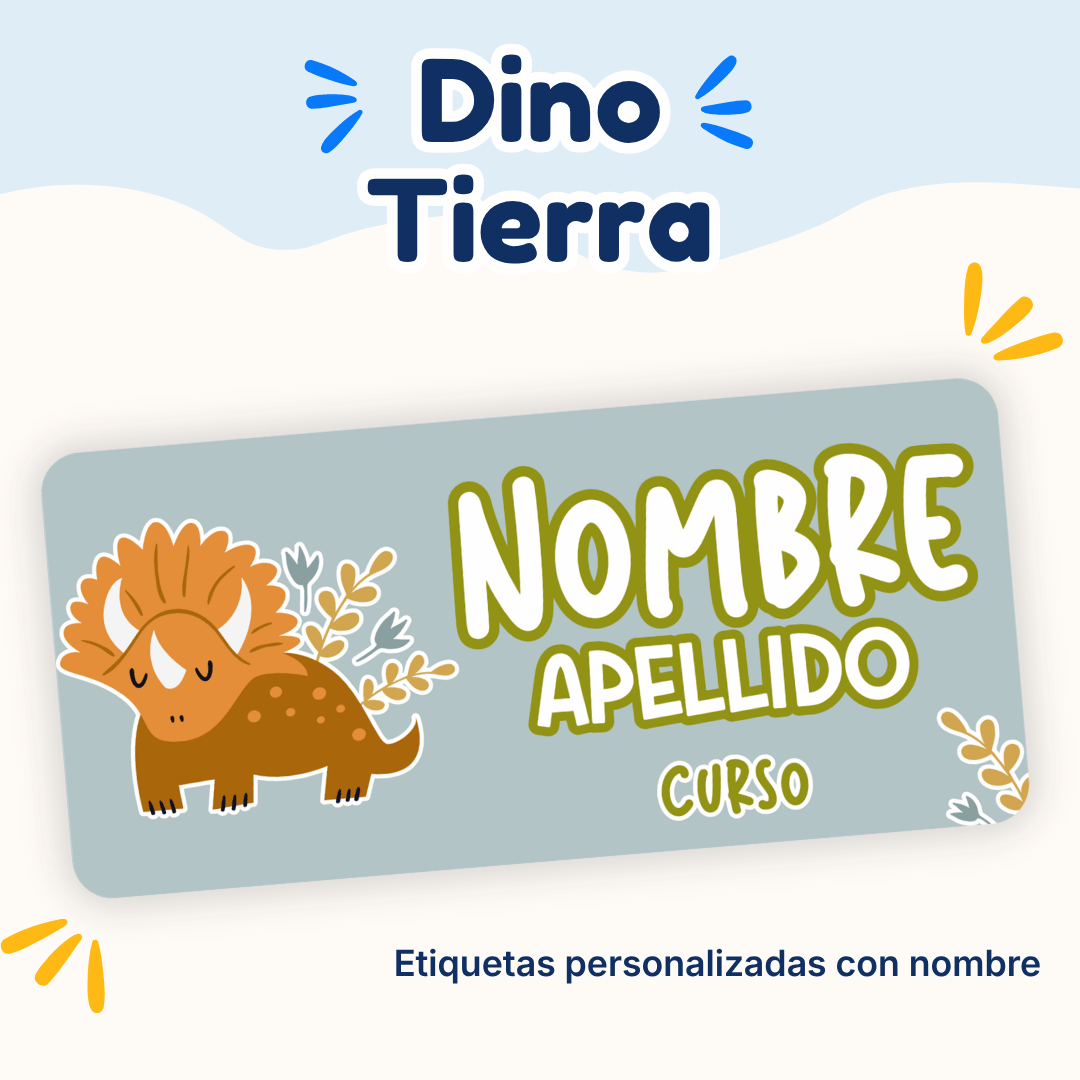 Dino Tierra – Etiquetas Personalizadas con Nombre