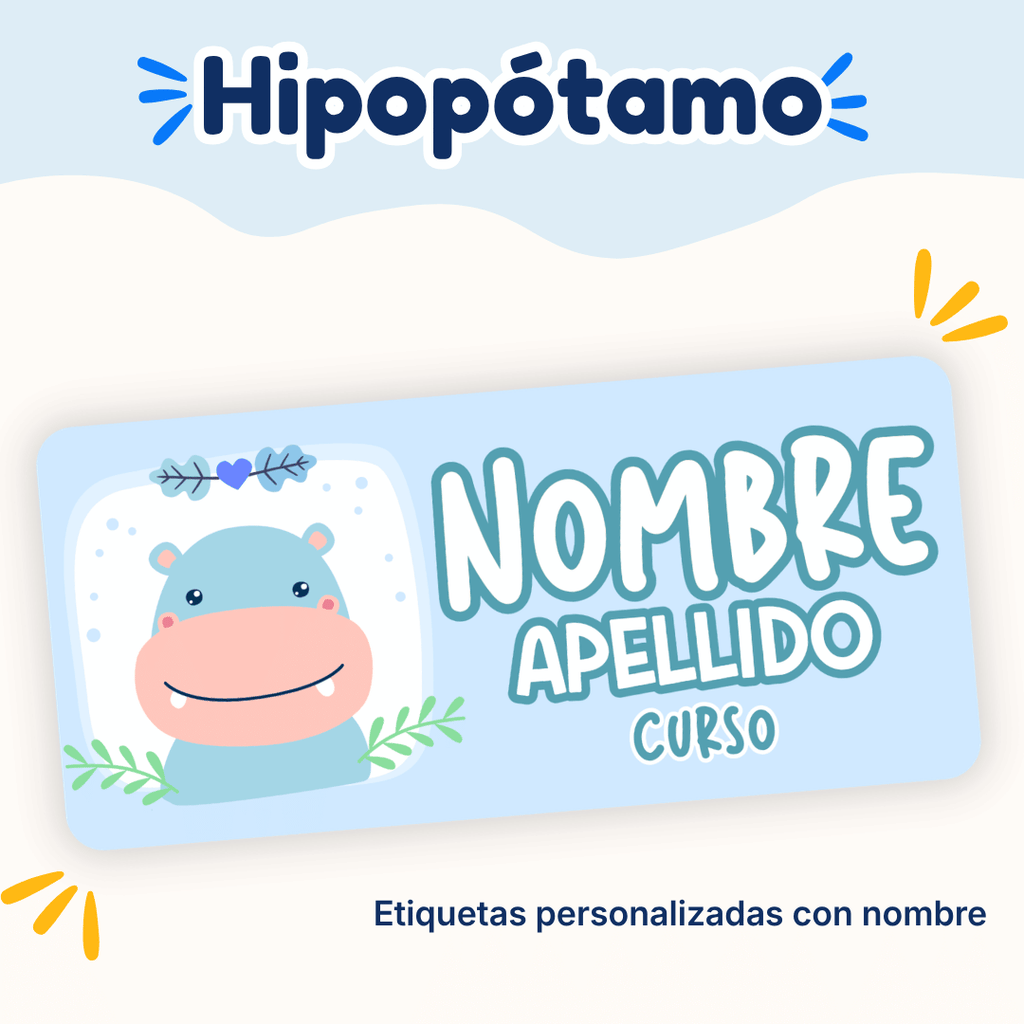 Hipopótamo – Etiquetas Personalizadas con Nombre