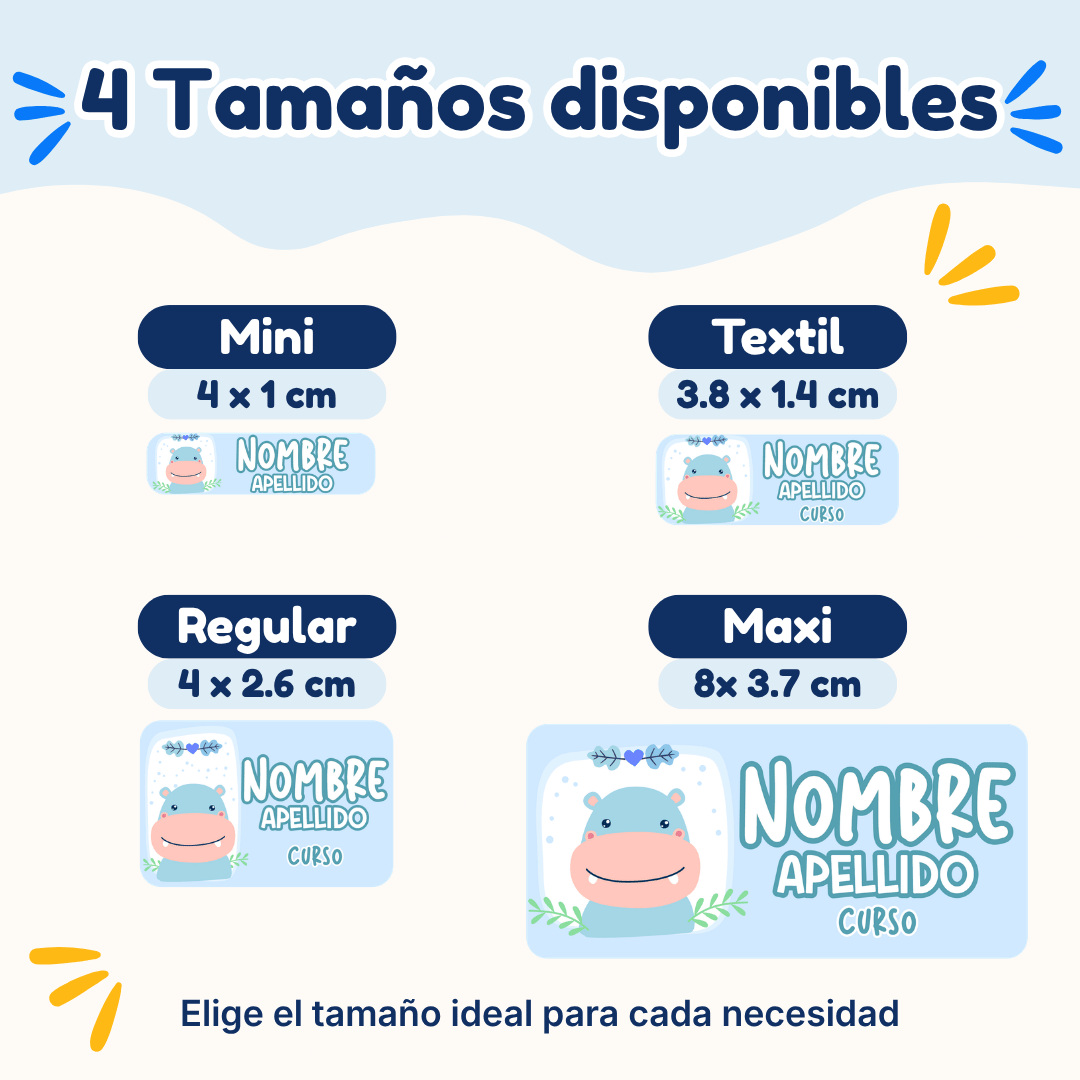Hipopótamo – Etiquetas Personalizadas con Nombre