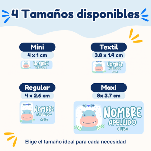 Hipopótamo – Etiquetas Personalizadas con Nombre