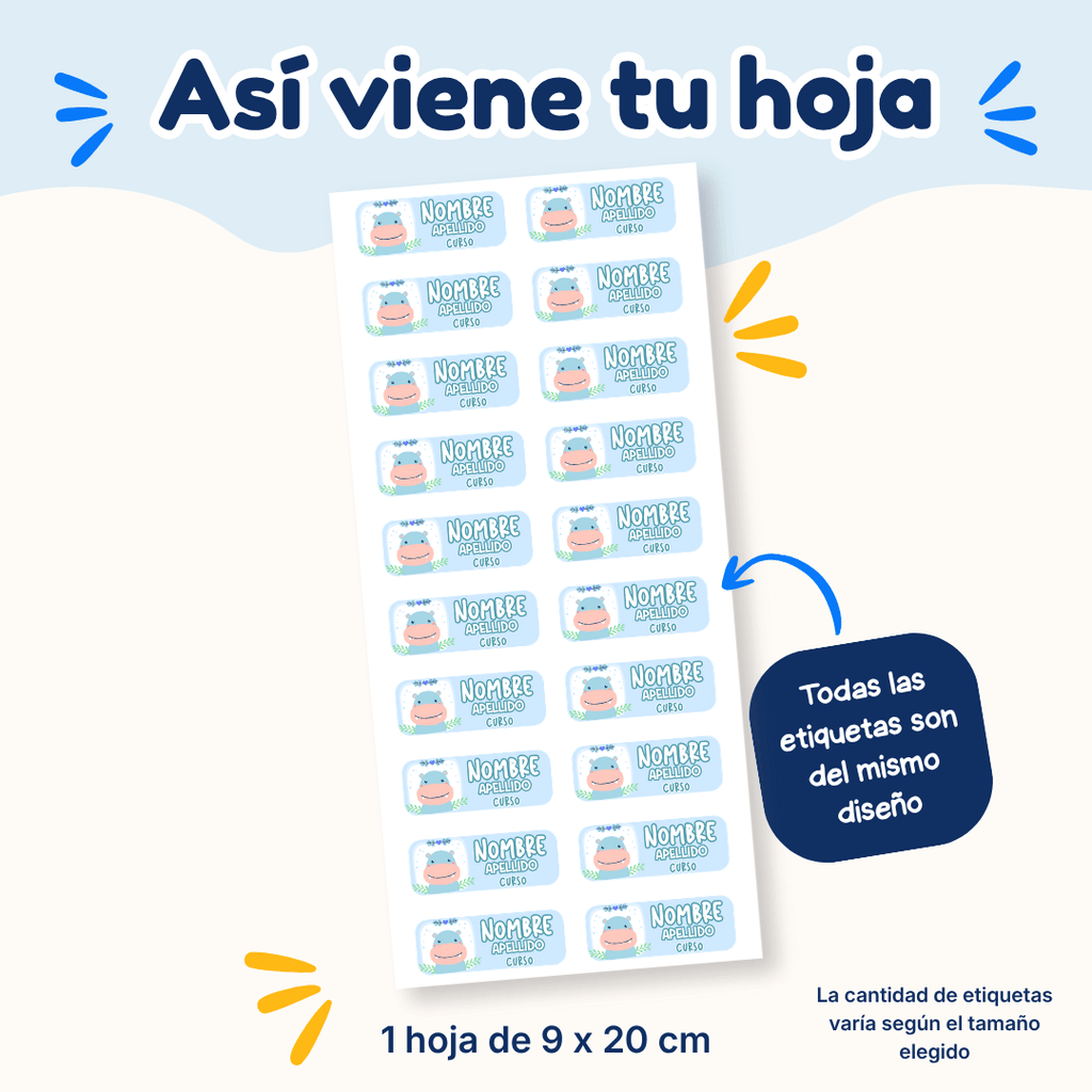 Hipopótamo – Etiquetas Personalizadas con Nombre