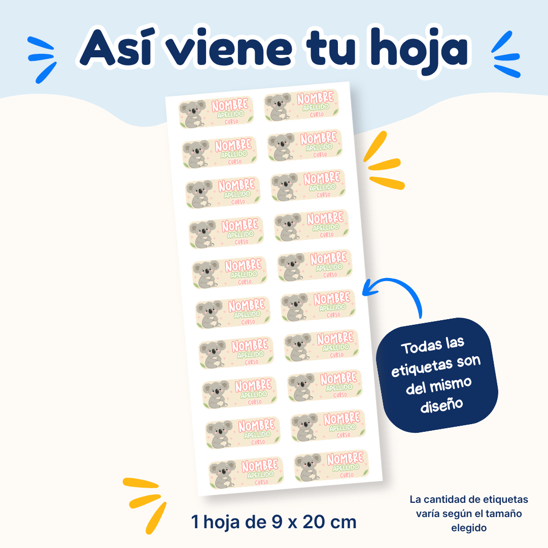 Koala – Etiquetas Personalizadas con Nombre