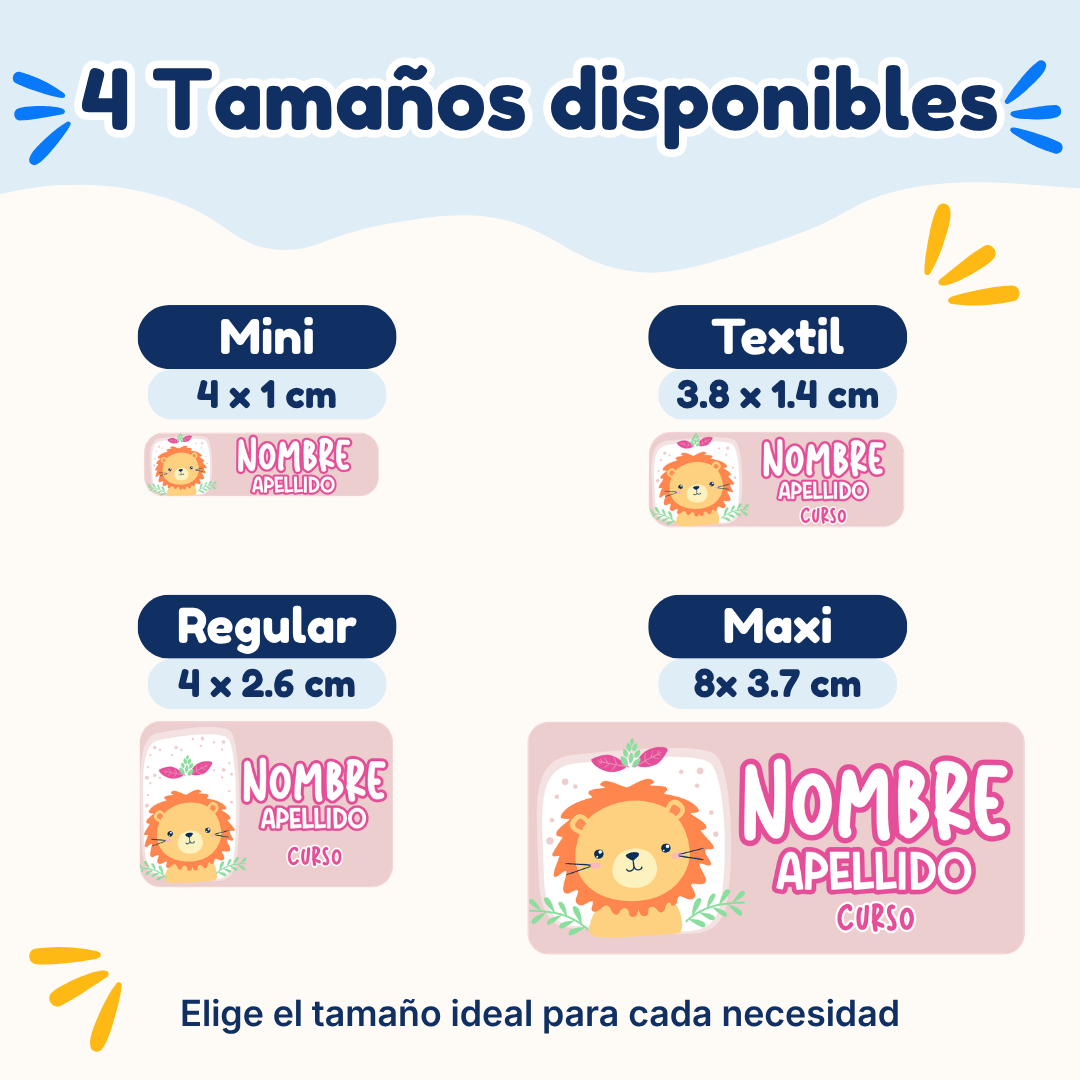 Leoncita – Etiquetas Personalizadas con Nombre