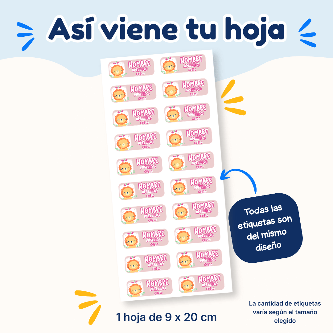 Leoncita – Etiquetas Personalizadas con Nombre