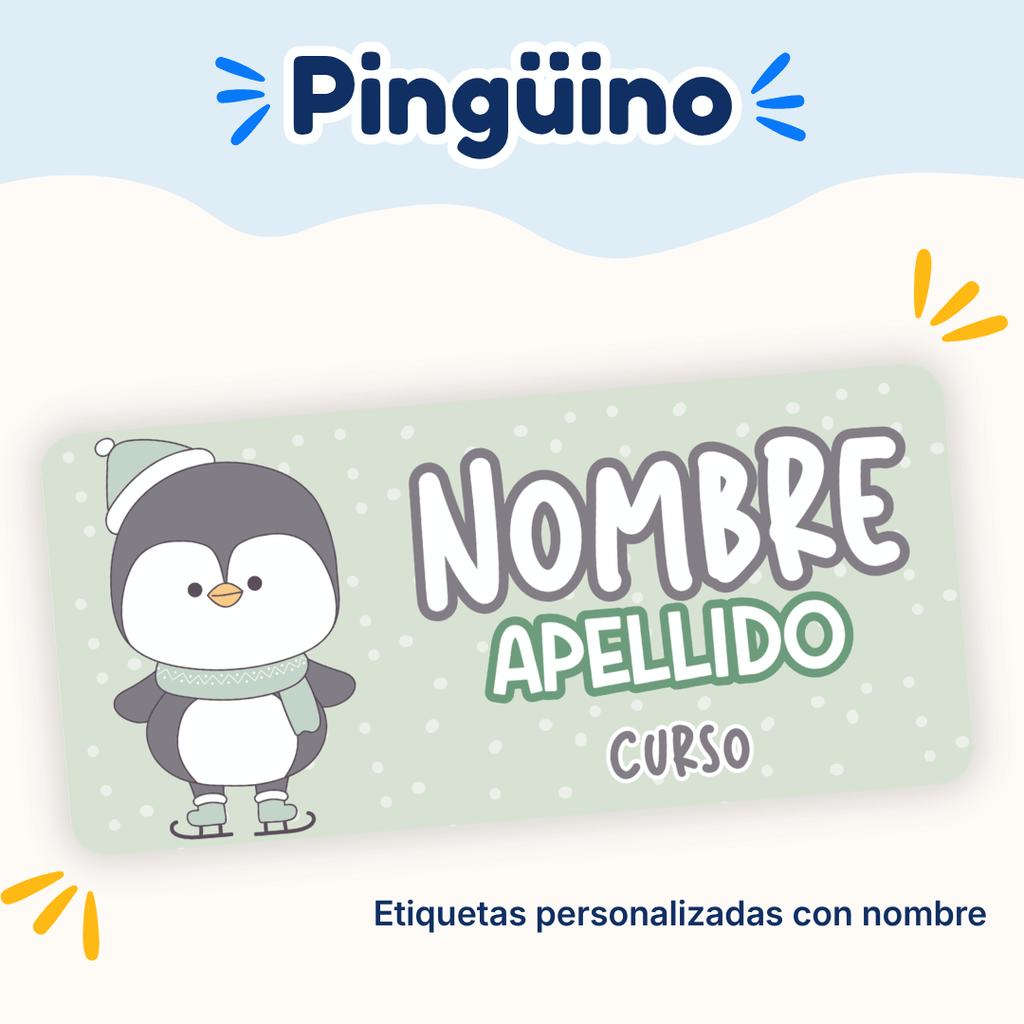 Pingüino – Etiquetas Personalizadas con Nombre