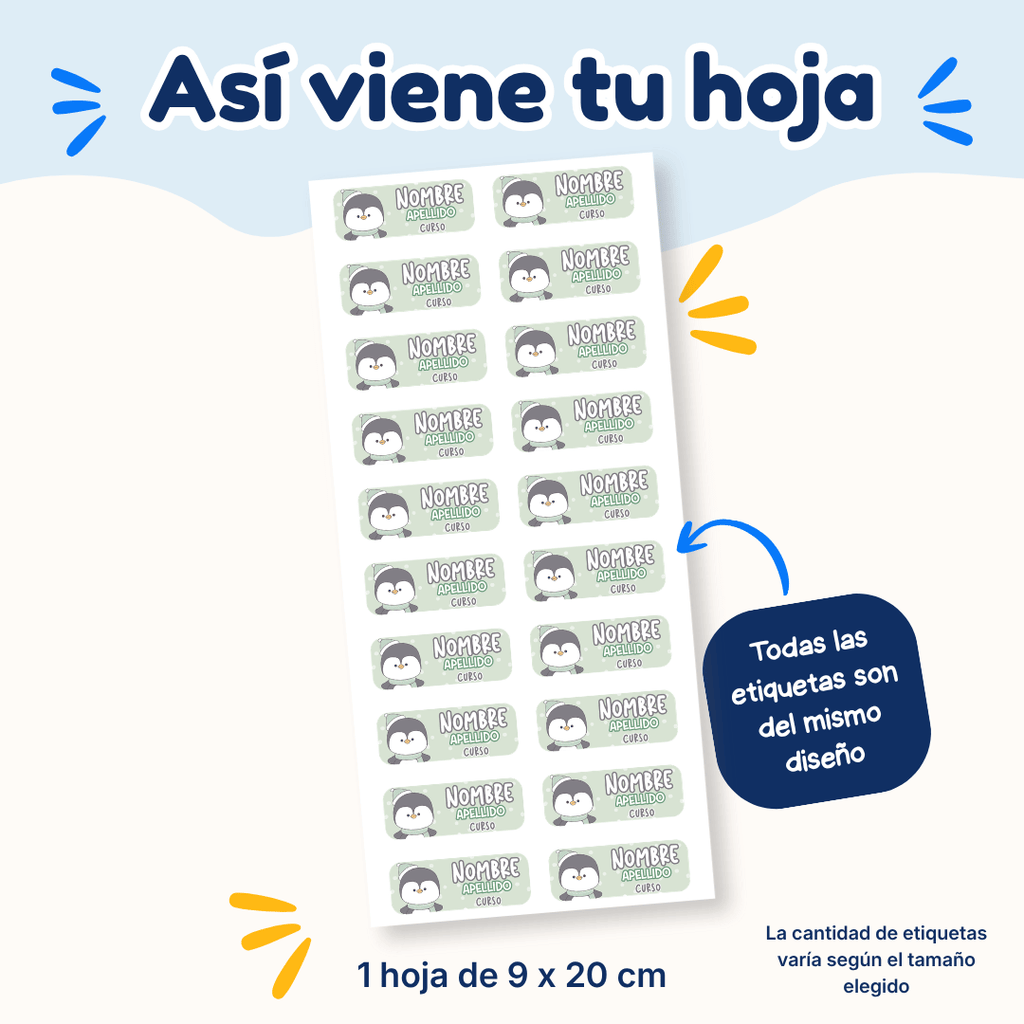 Pingüino – Etiquetas Personalizadas con Nombre