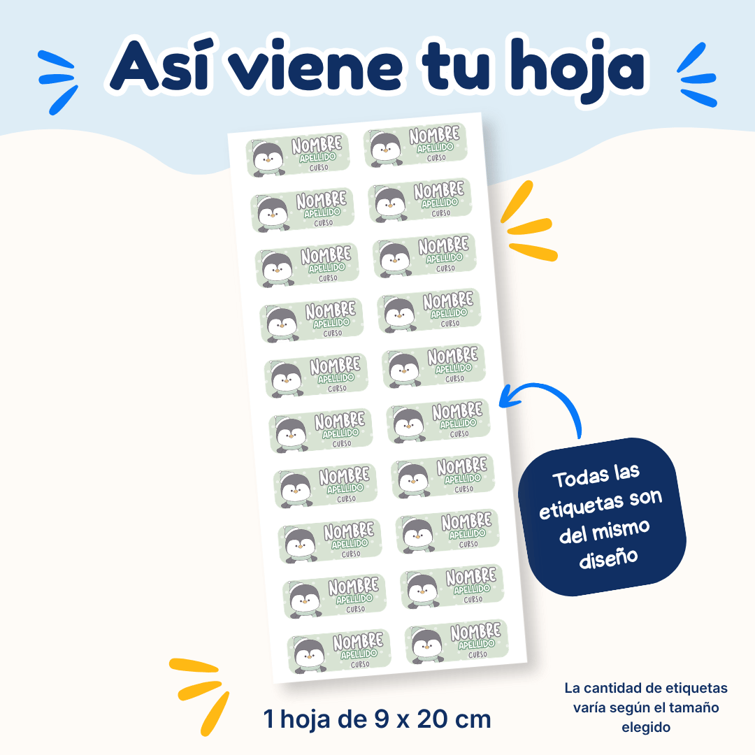 Pingüino – Etiquetas Personalizadas con Nombre