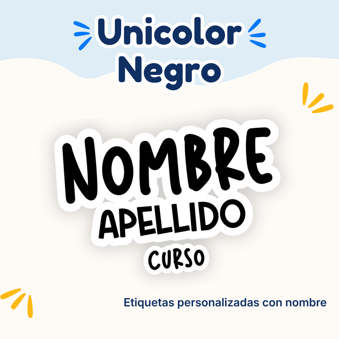 Unicolor Negro – Etiquetas Personalizadas con Nombre