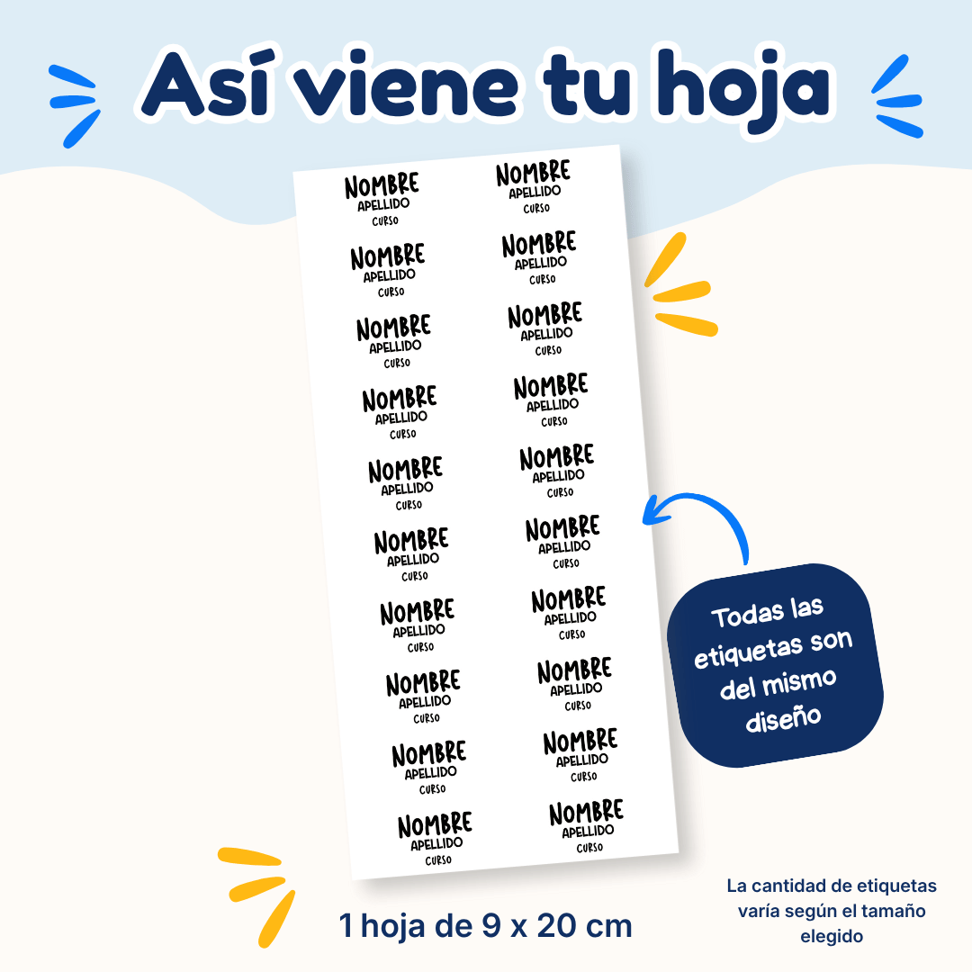 Unicolor Negro – Etiquetas Personalizadas con Nombre