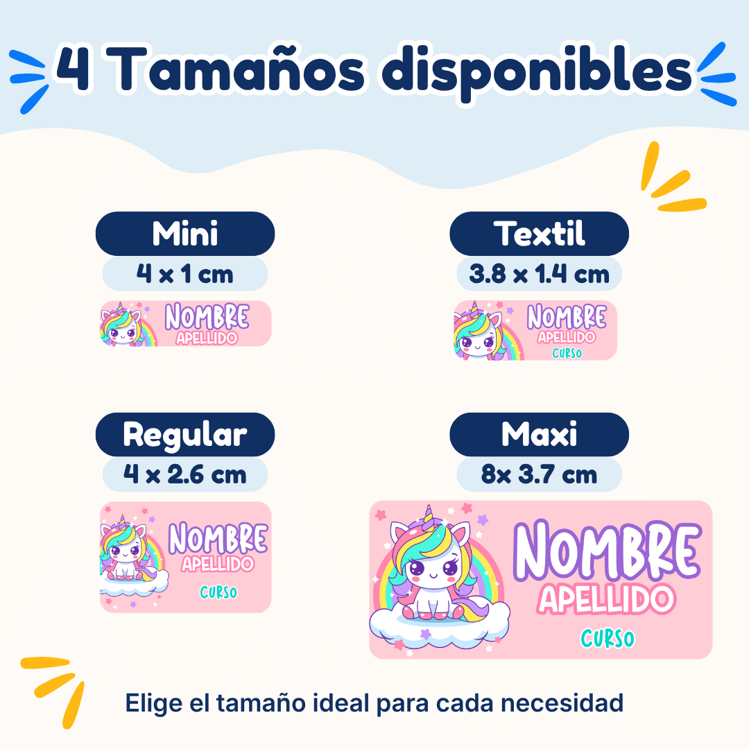 Unicornio Arcoiris – Etiquetas Personalizadas con Nombre