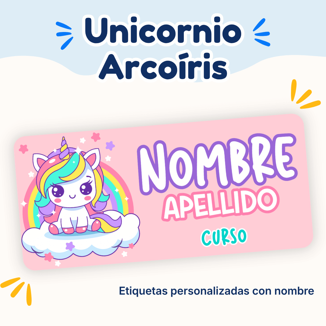 Unicornio Arcoiris – Etiquetas Personalizadas con Nombre